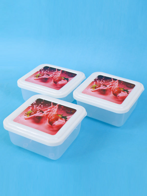 Pack of 3 Plastic Food Storage Box Strawberry