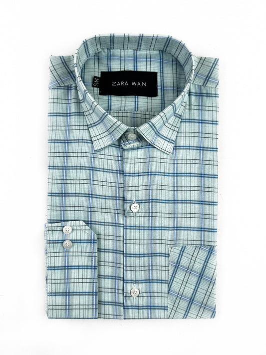 Light Green Checks Formal Dress Shirt For Men MFS329