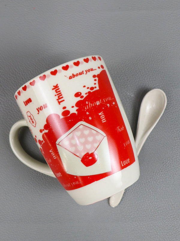 Love Coffee Mug with Spoon Set Red 01