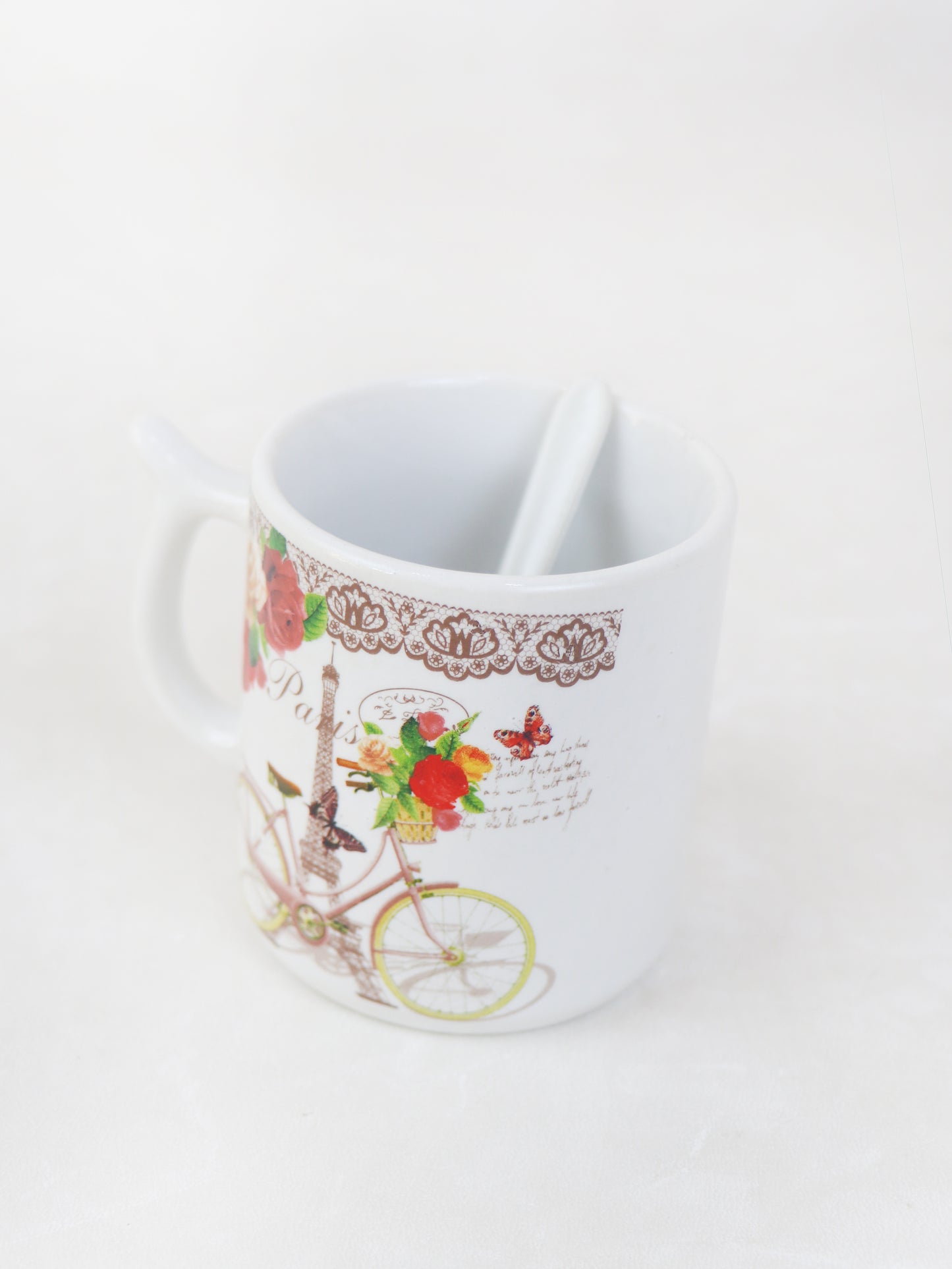 Paris Cycle Coffee Cup with Spoon Set Brown
