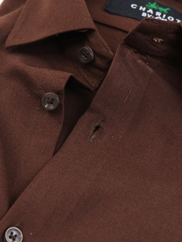 Z Men's Plain Chambray Formal Dress Shirt Dark Brown