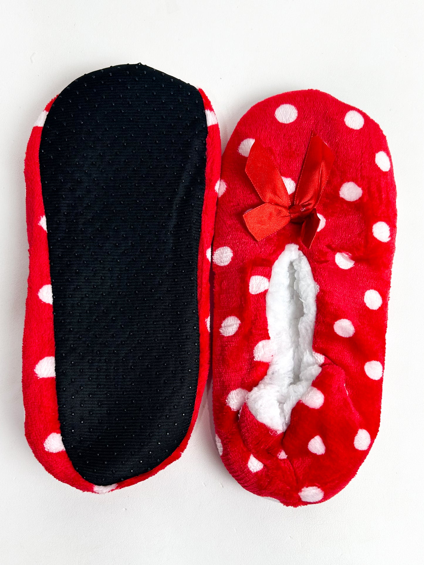 Red Polka Dots Fuzzy Slipper Socks FSS18