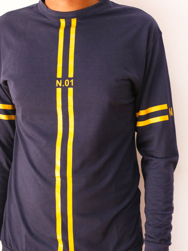 Navy Blue N01 Full Sleeve Printed T-Shirt For Men SN MTS73