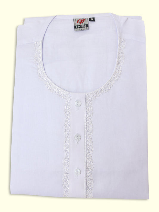 AM 100% Premium Cotton Kurta Magsi for Men Neel White