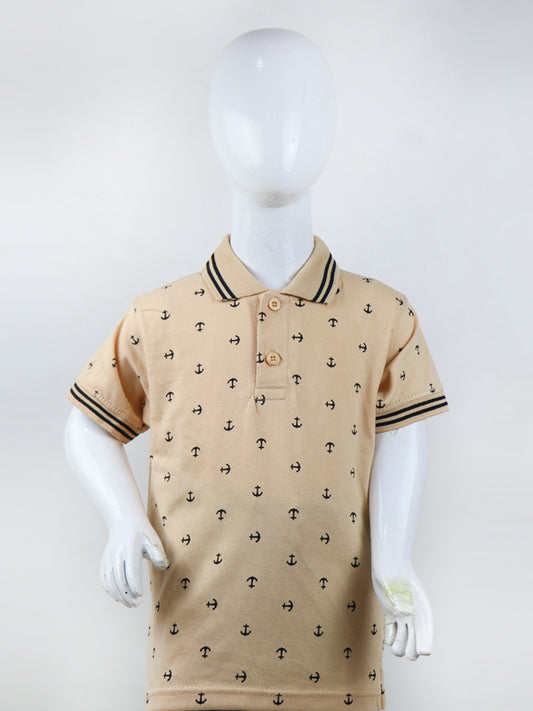 BTS01 MM Boys Polo T-Shirt 2.5Yrs - 8Yrs Anchor Fawn