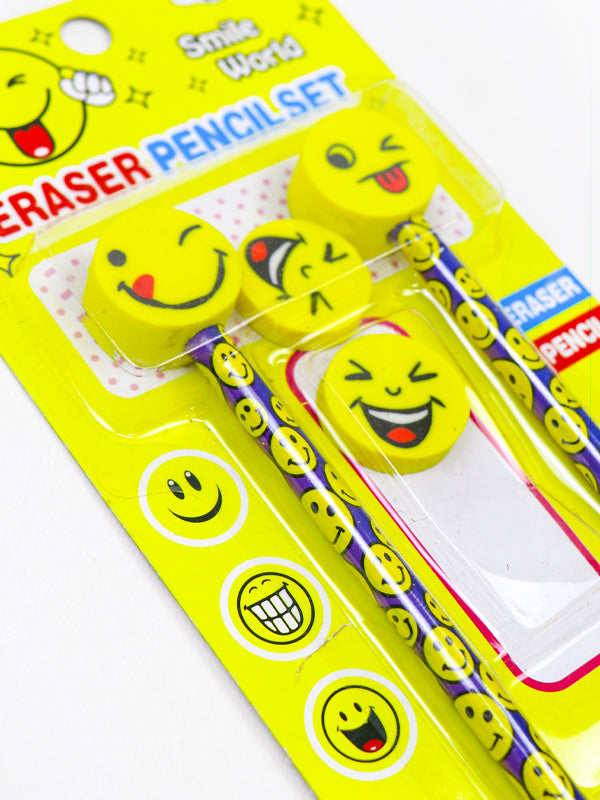 Kids Smiley Eraser Pencil Set