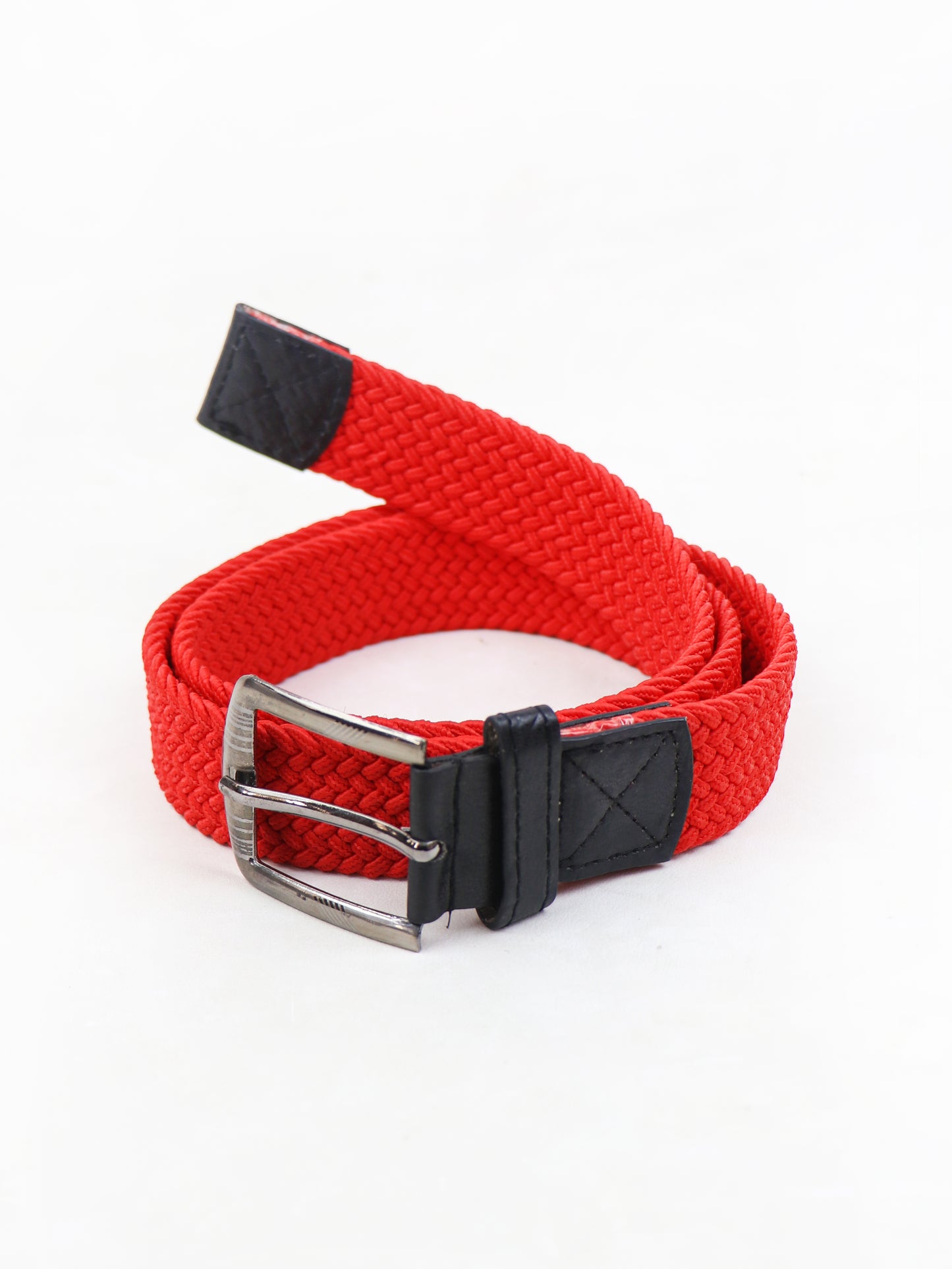 Men Canvas Elastic Fabric Woven Stretch Braided Belt Bright Red