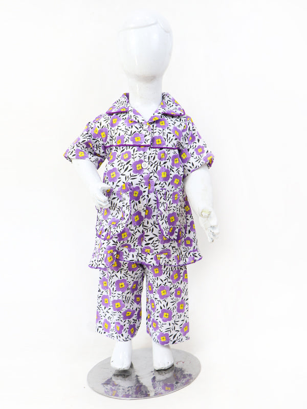 GNS01 NG Girls Cotton Night Suit 1Yrs - 5Yrs Flower Purple