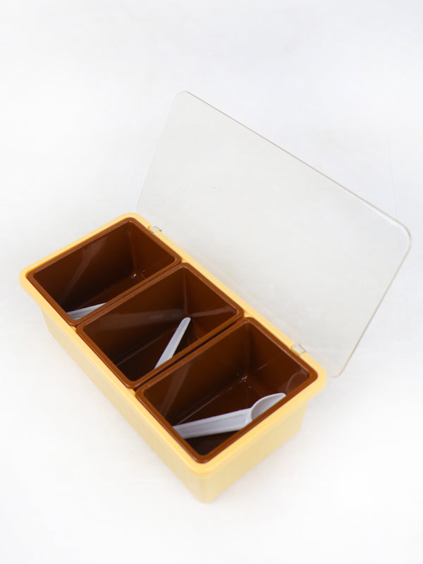Set of 3 Spices Box with Tray & Spoons Beige