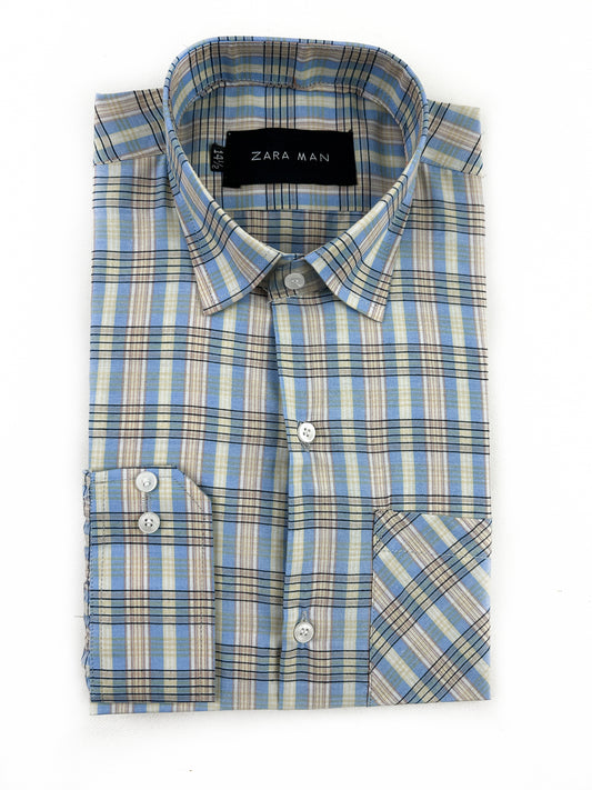 B Yellow Checks Formal Dress Shirt For Men MFS330