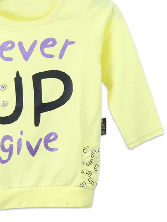 ATT Girls T-Shirt 3.5 Yrs - 9 Yrs Never Give Up Light Yellow