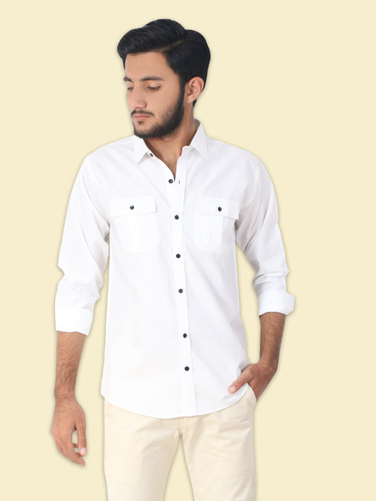 MCS01 Men's Double Pocket Casual Shirt White