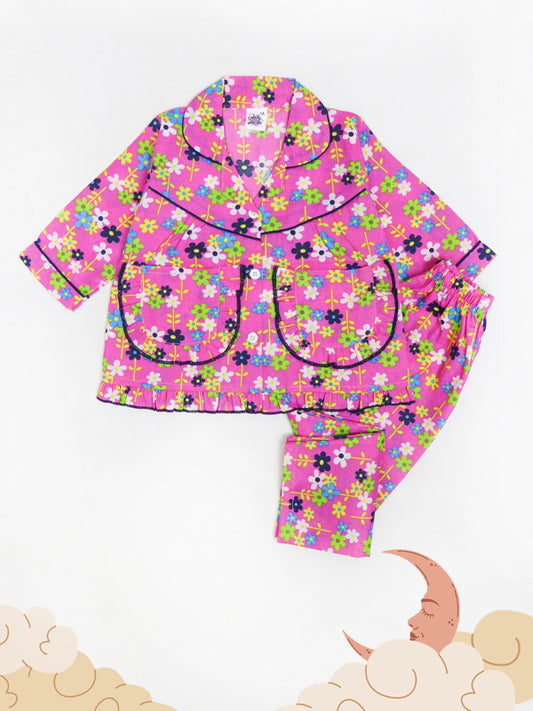Kids Cotton Night Suits 2 Yrs - 7 Yrs Printed Flower Pink