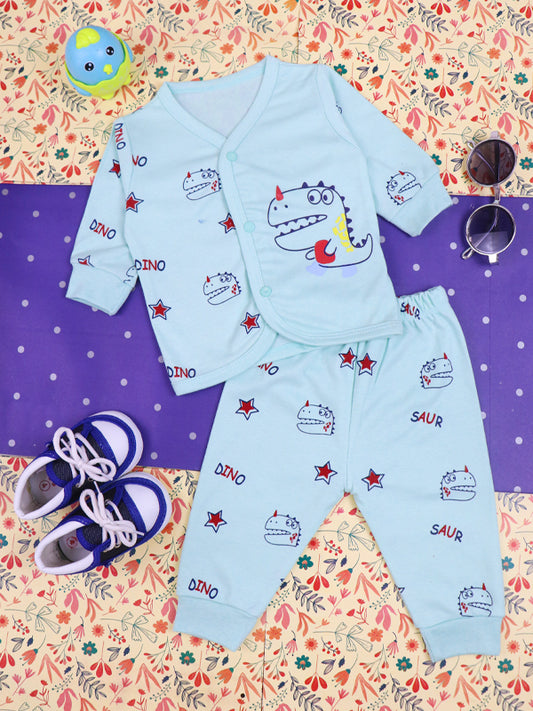 0Mth - 9Mth Dino Light Cyan Baba Suit For Newborns BG NBS72