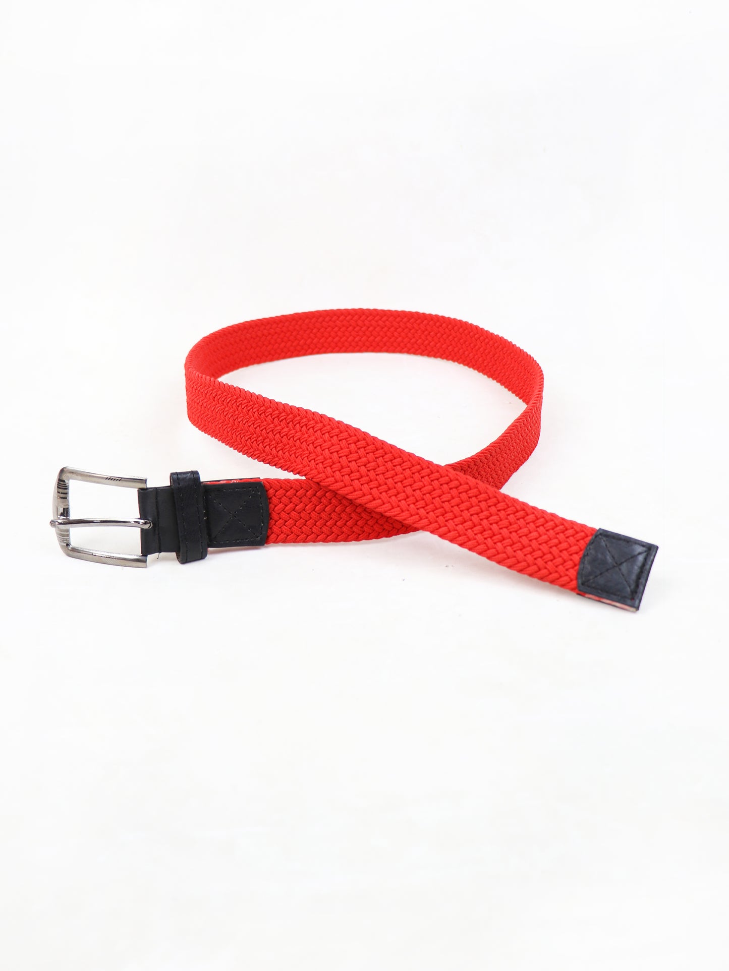 Men Canvas Elastic Fabric Woven Stretch Braided Belt Bright Red