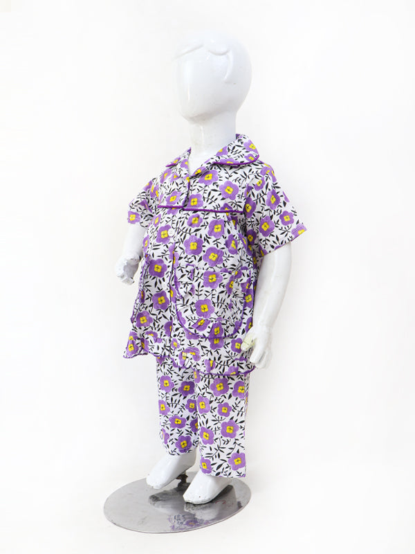 GNS01 NG Girls Cotton Night Suit 1Yrs - 5Yrs Flower Purple