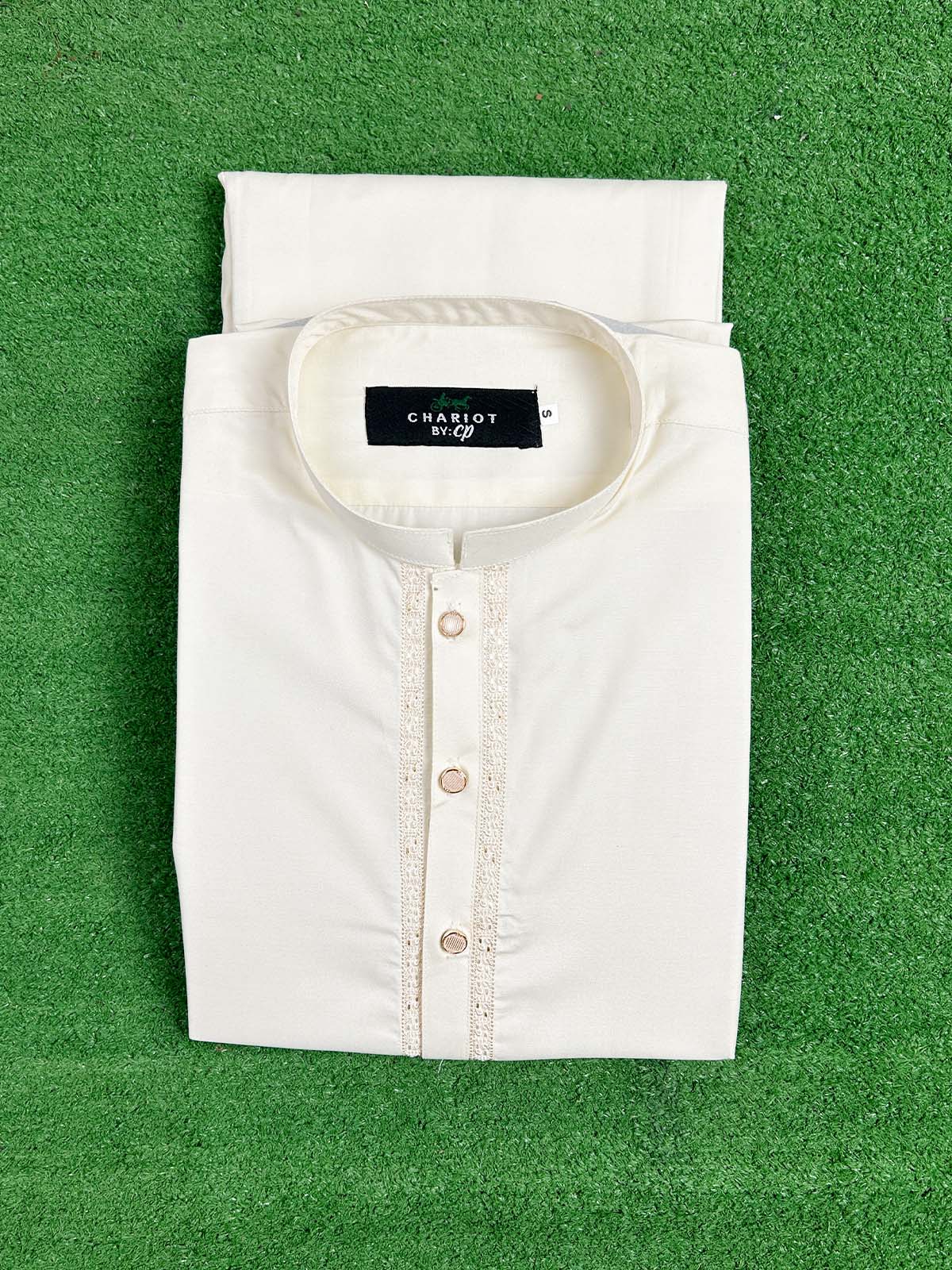 880-2 Cream Stitched Suit Kameez Shalwar For Men MSK275