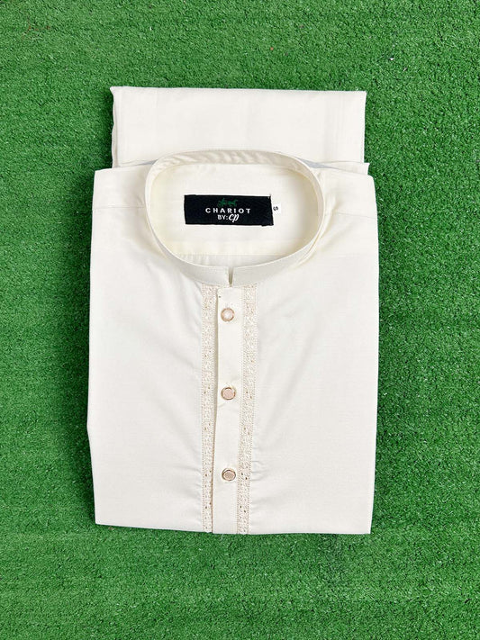 880-2 Cream Stitched Suit Kameez Shalwar For Men MSK275