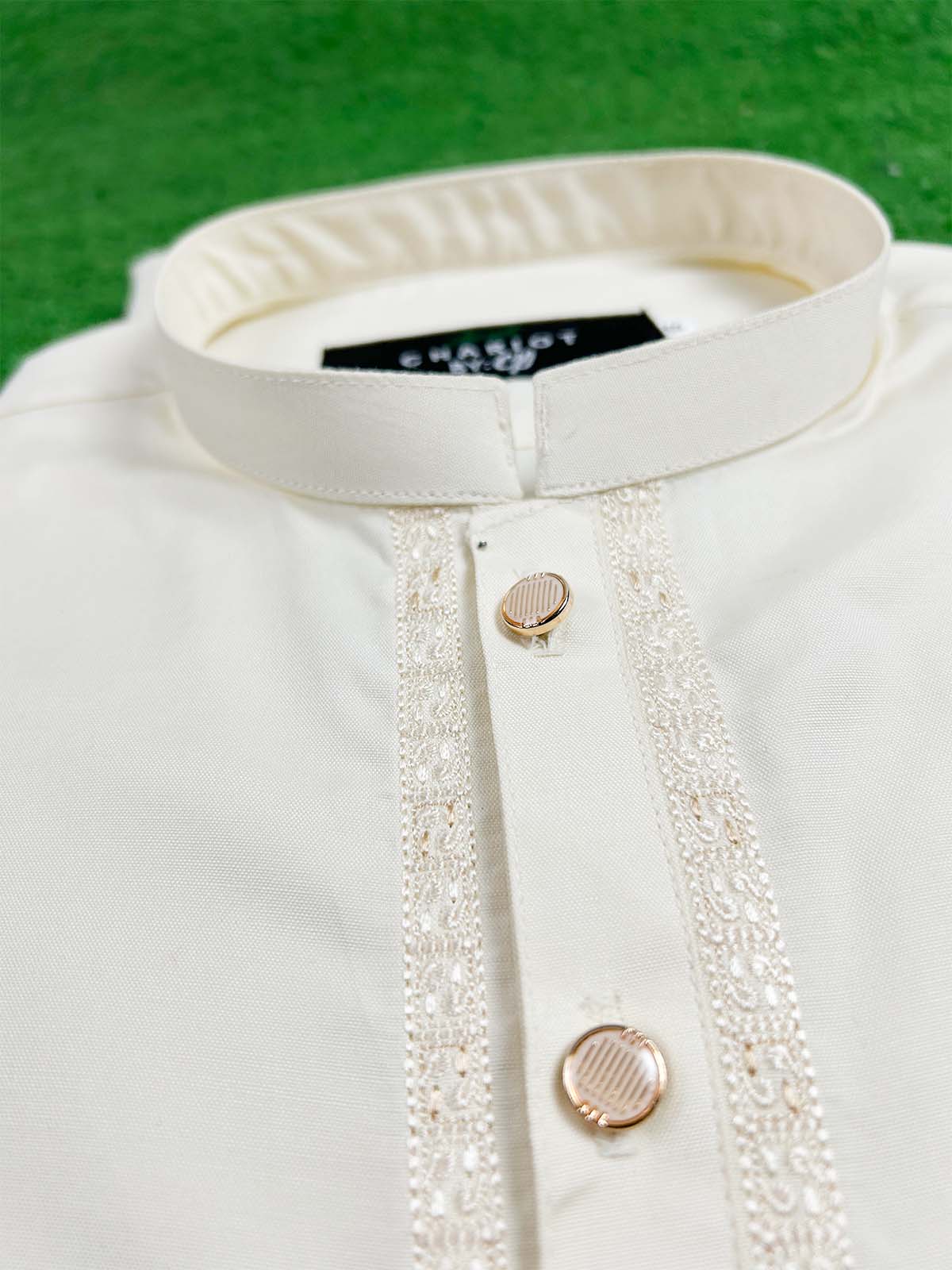 880-2 Cream Stitched Suit Kameez Shalwar For Men MSK275