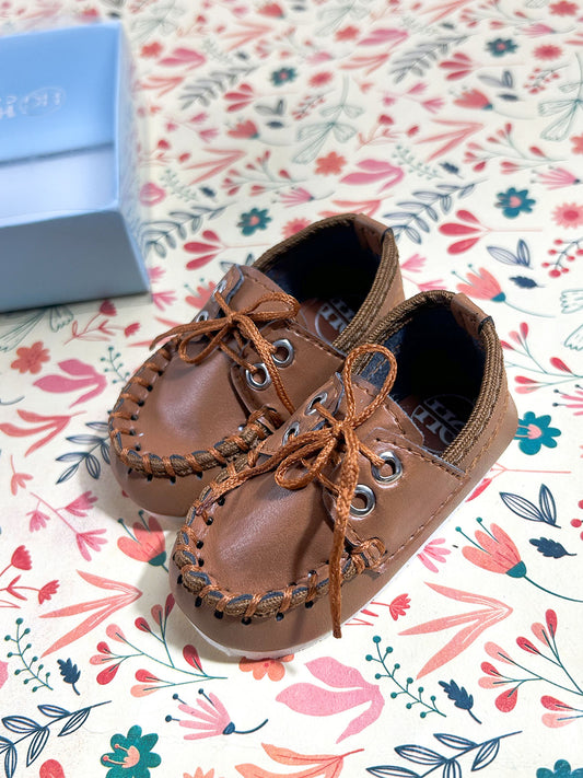 Cognac Brown Lace-Up Moccasin Booties For Newborn NB122