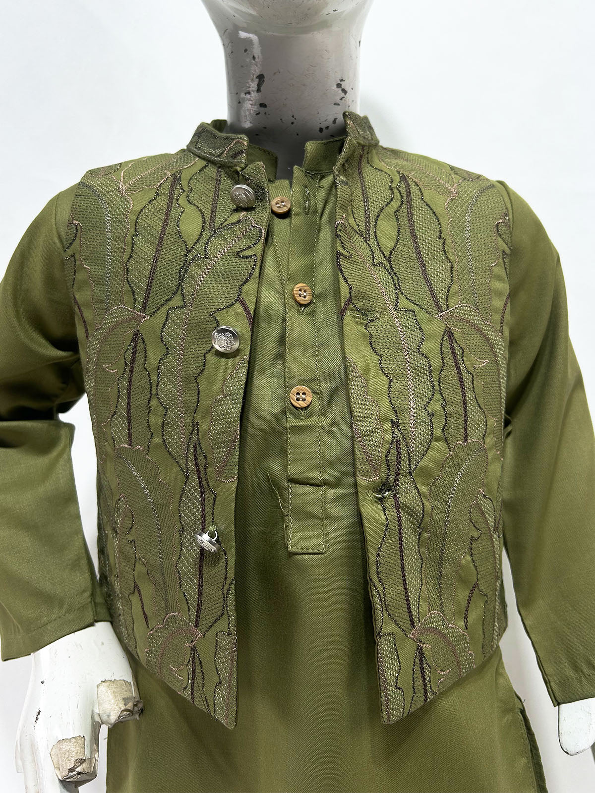 1Yr - 8Yrs Sage Olive Kurta Pajama with Waistcoat For Boys AM BKS236