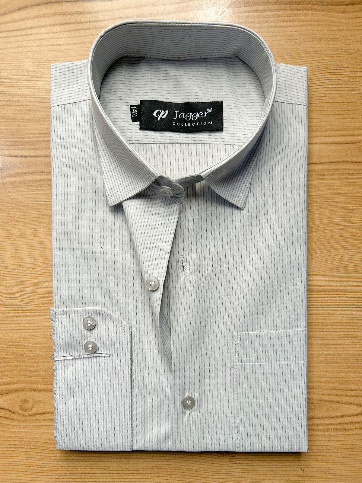 MFS736 Light Grey Pinstriped Formal Dress Shirt For Men