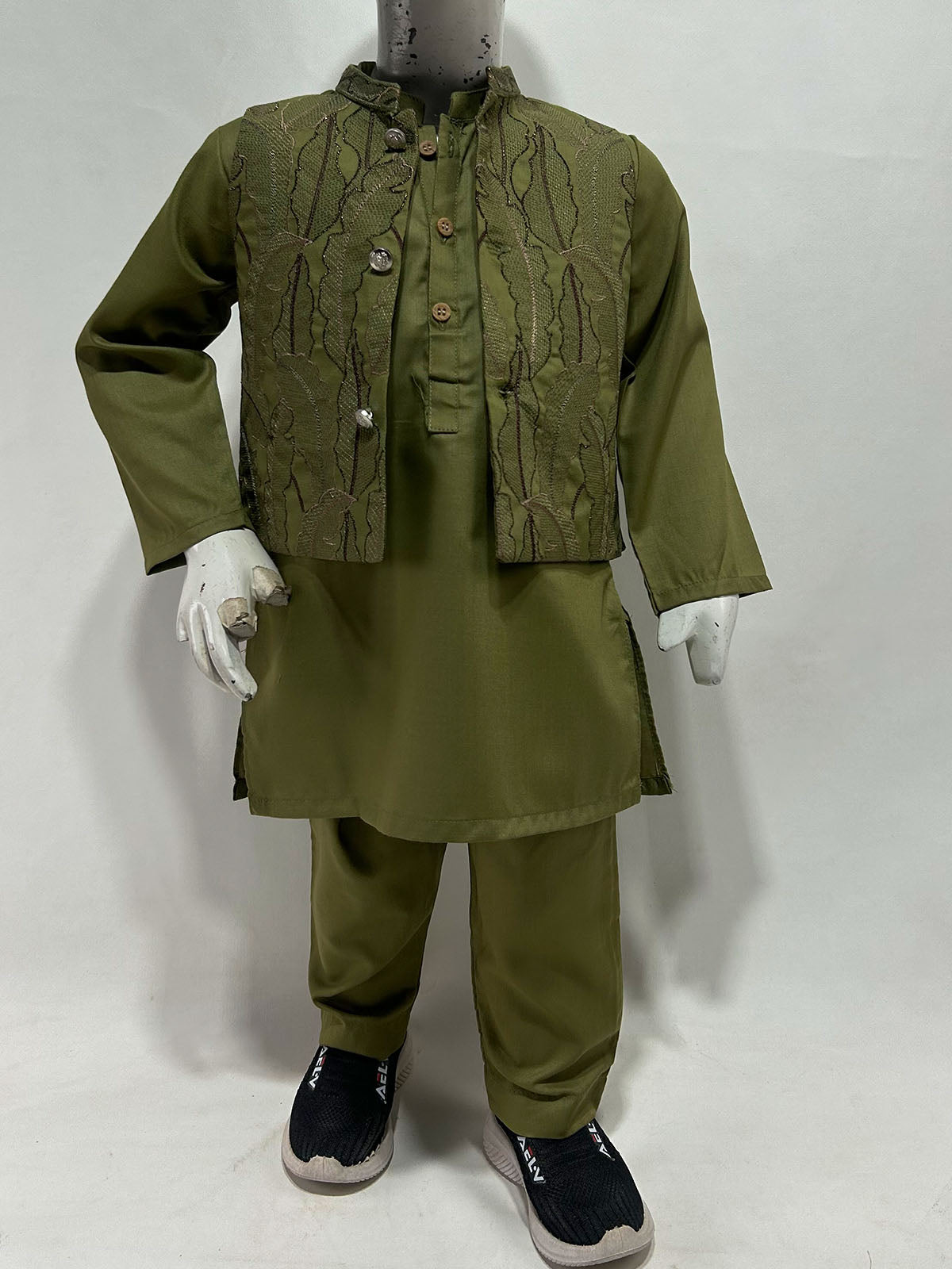 1Yr - 8Yrs Sage Olive Kurta Pajama with Waistcoat For Boys AM BKS236