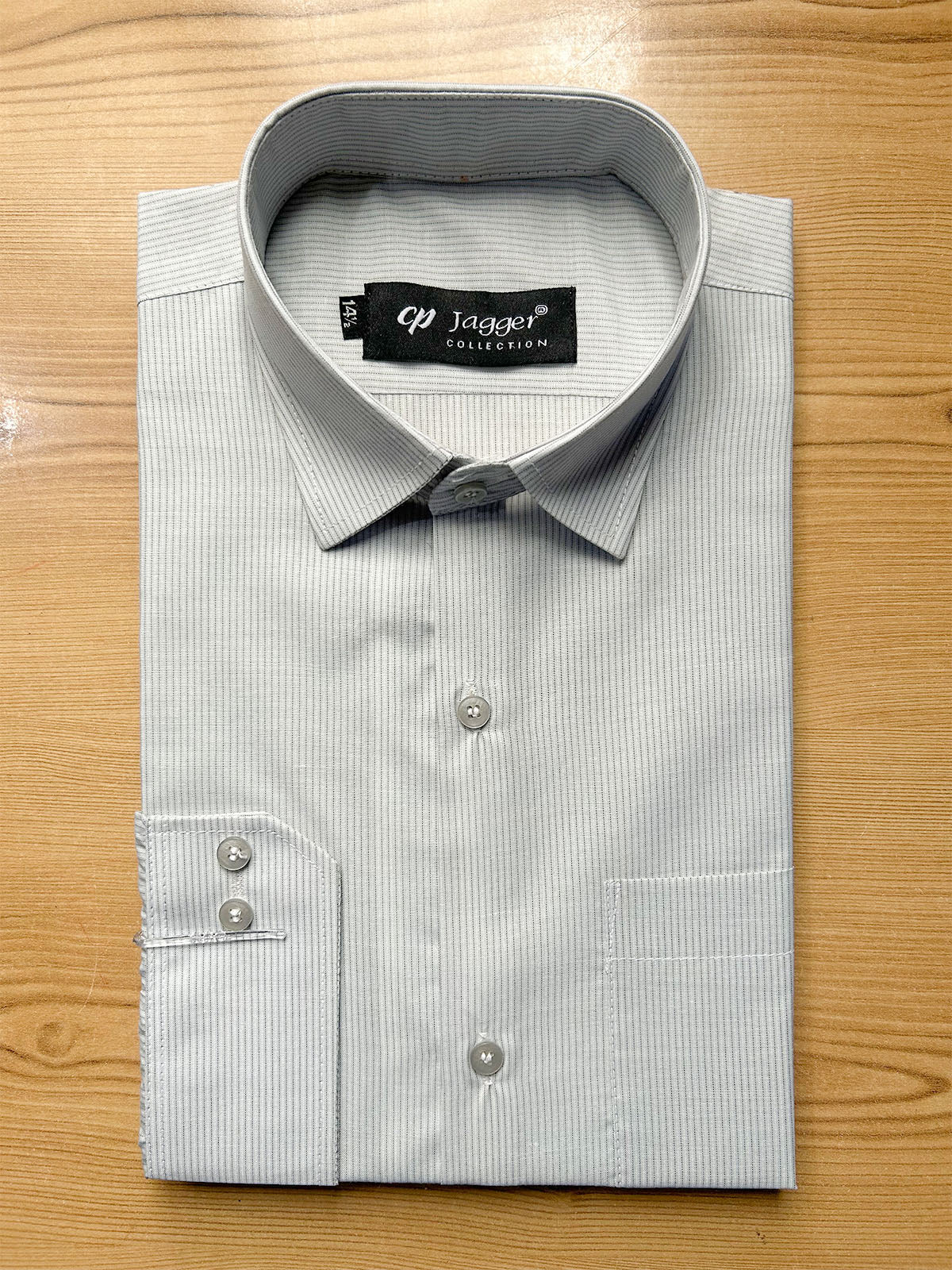MFS736 Light Grey Pinstriped Formal Dress Shirt For Men