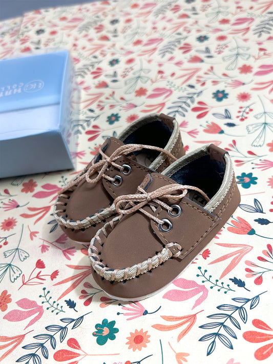 Tan Brown Lace-Up Moccasin Booties For Newborn NB121