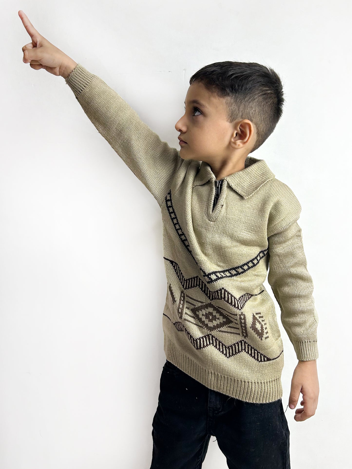 2Yrs - 4Yrs Beige Full Sleeve Sweater For Kids KSW24