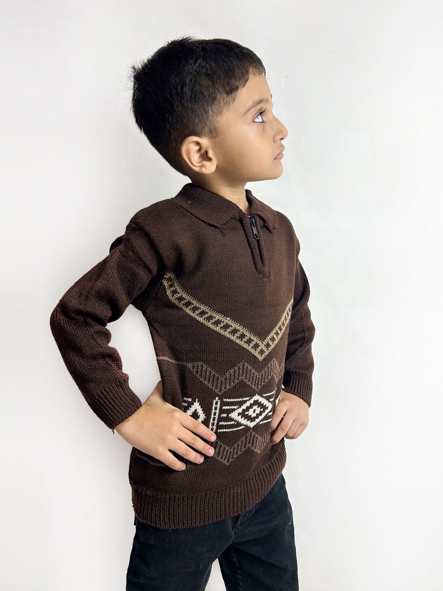 2Yrs - 4Yrs Dark Brown Full Sleeve Sweater For Kids KSW21