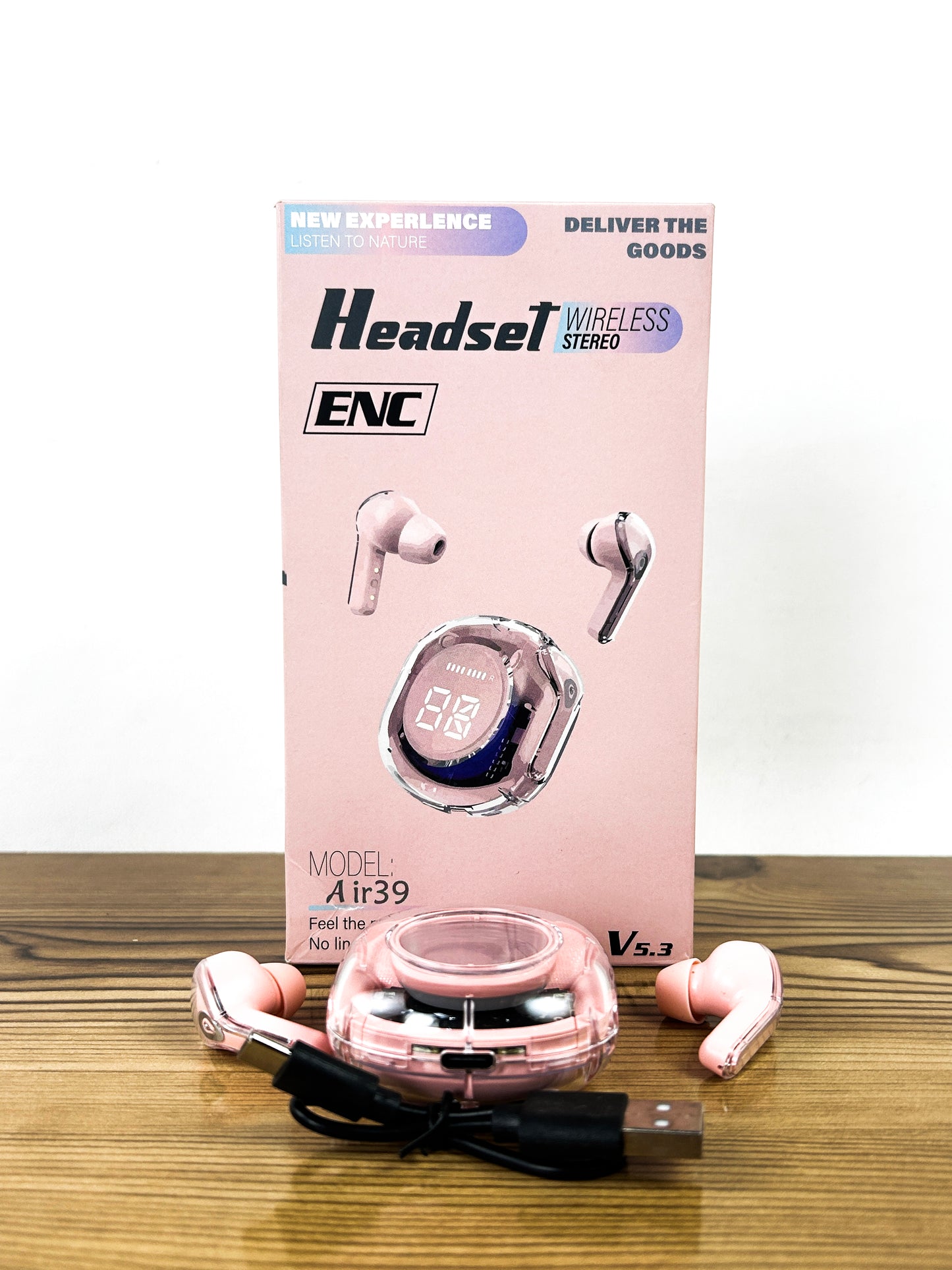 Pink Air 39 Transparent Wireless Stereo Earbuds MA46