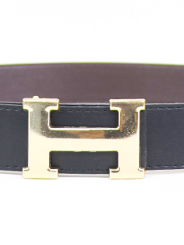 HY Men's Leather Belt Black ( Golden Buckle )
