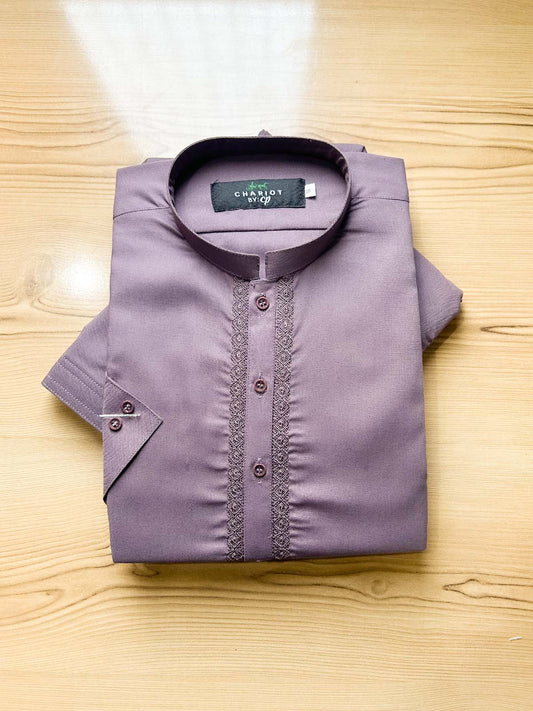 982-2 MSK509 Purple Stitched Suit Sherwani Collar Kameez Shalwar For Men