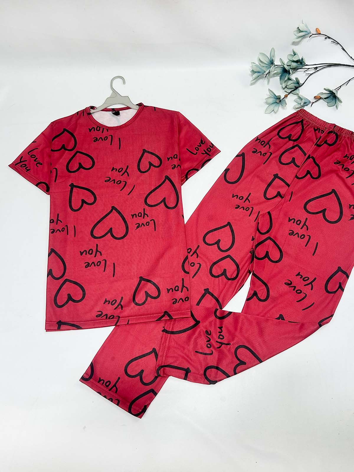 Dark Red Night Suit For Womens / Girls SN WNS56