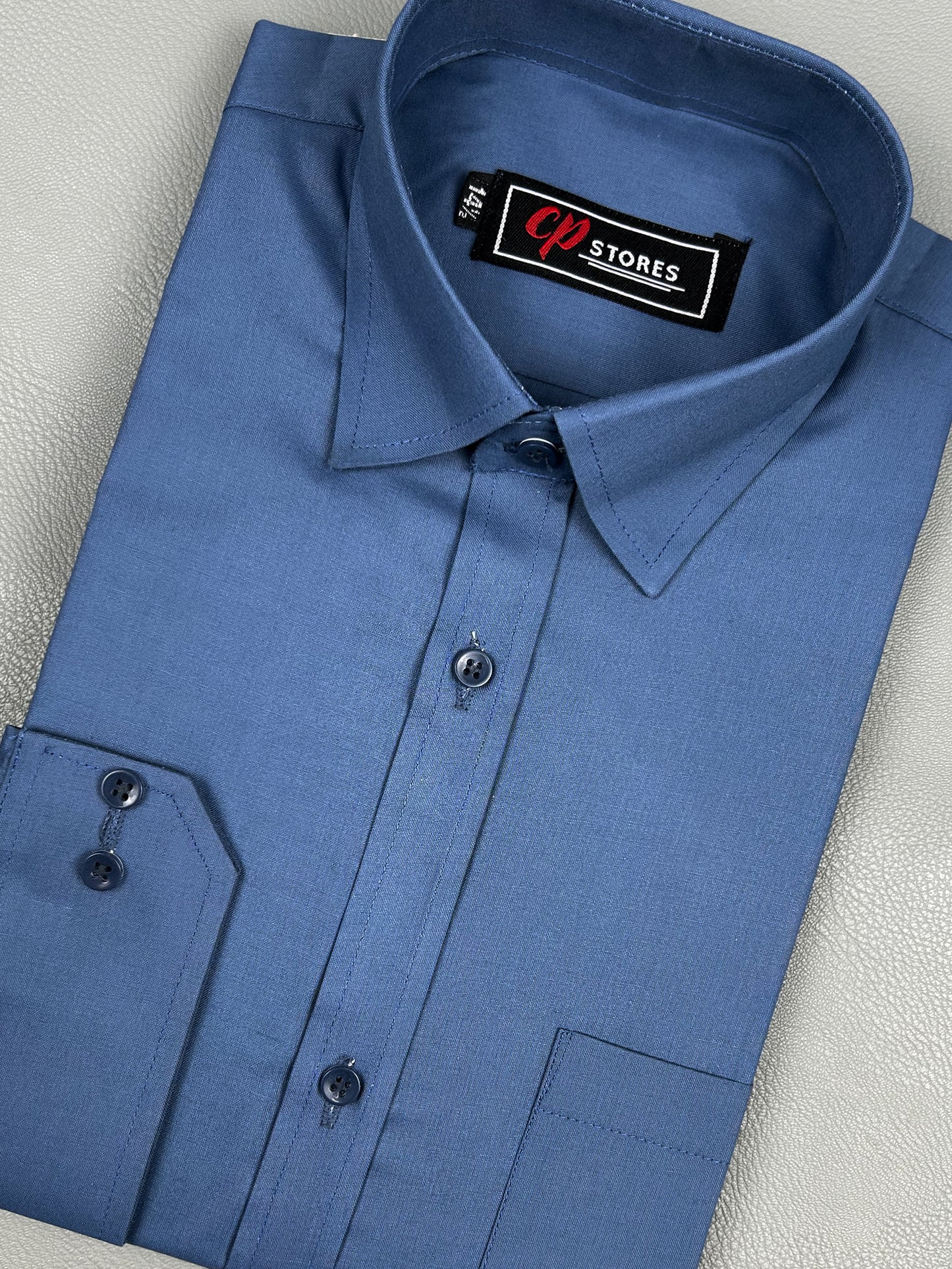 Blue Plain Formal Dress Shirt For Men MFS184