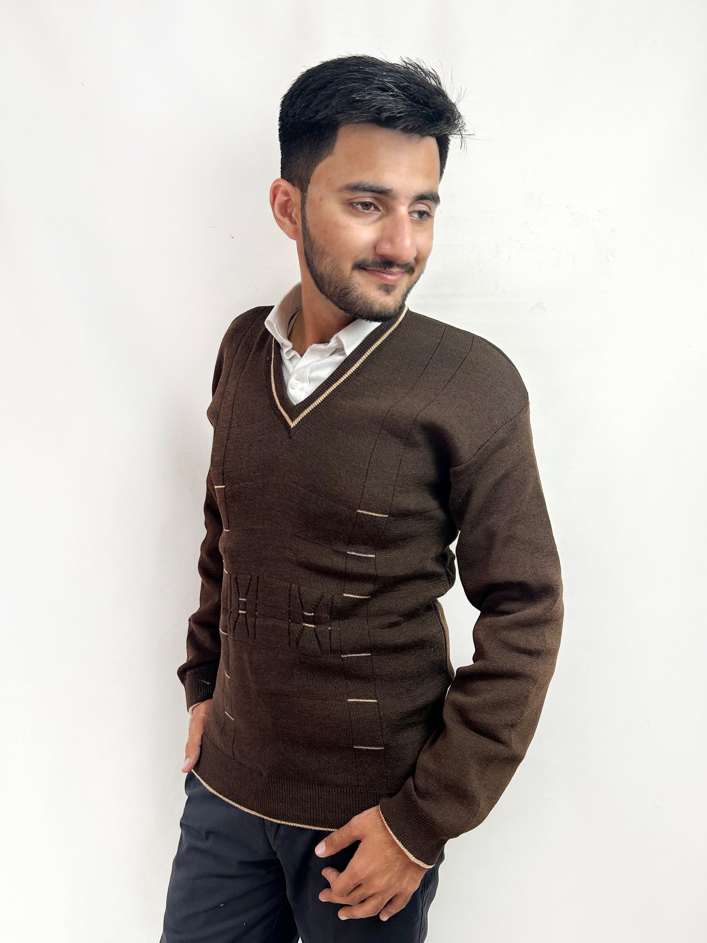 Dark Brown Full Sleeves Sweater for Men MSW40