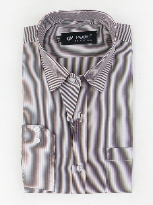 MFS06 Men's Formal Dress Shirt Dark Brown Lines