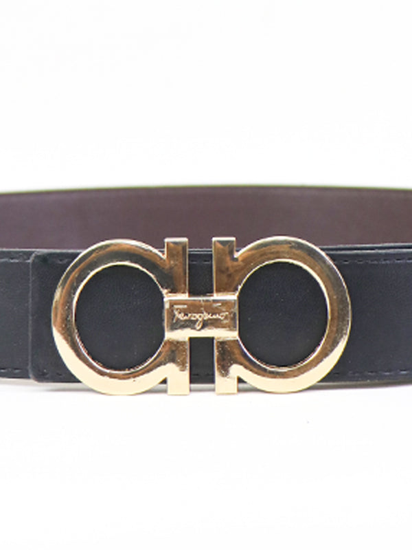 Ferragamo G Men's Leather Belt Quartz Gray ( Golden Buckle )