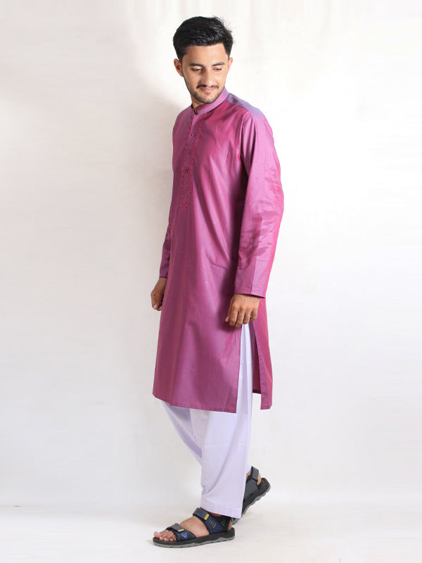 MSK30 Men's Chambray Kameez Shalwar Stitched Suit Voilet