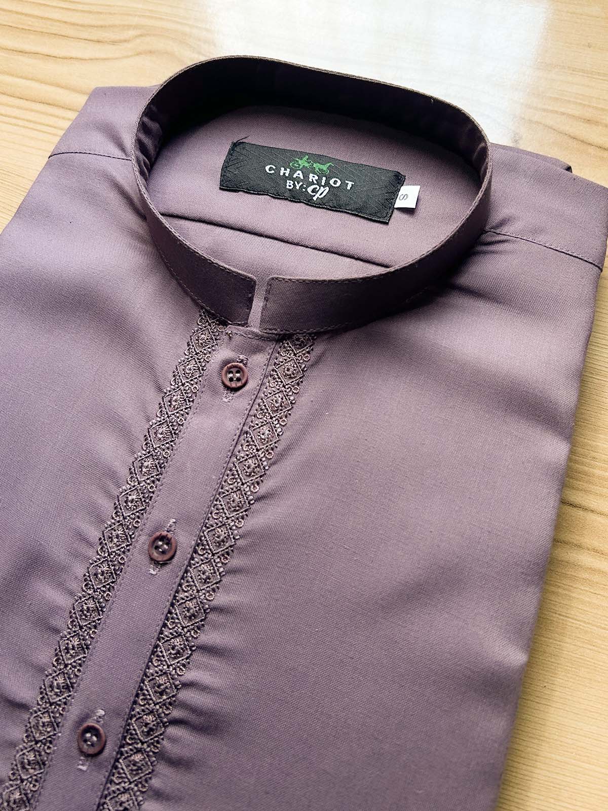 982-2 MSK509 Purple Stitched Suit Sherwani Collar Kameez Shalwar For Men