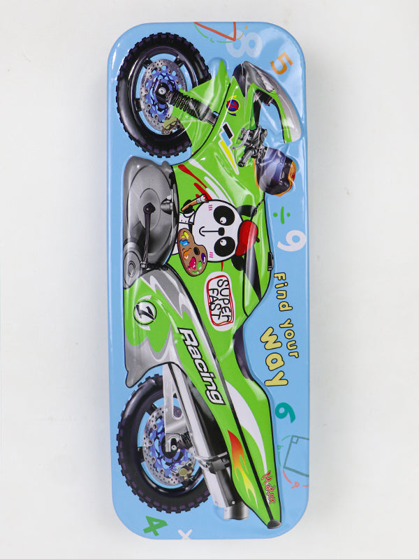 PB08 Metal Pencil Box For Kids Racing Bike Blue