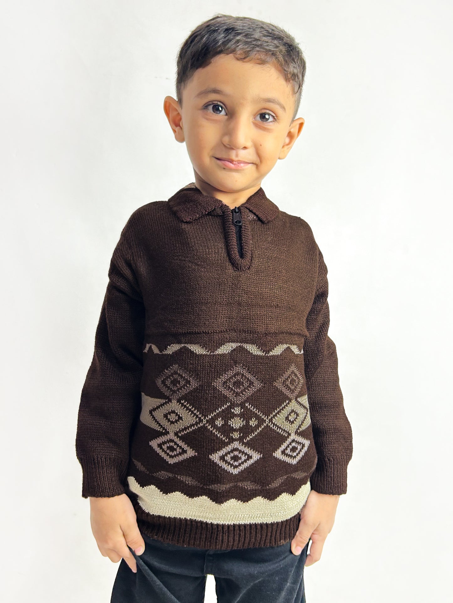 2Yrs - 4Yrs Dark Brown Full Sleeve Sweater For Kids KSW26