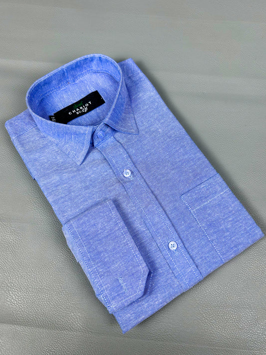 Blue Chambray Formal Dress Shirt For Men ZH MFS71