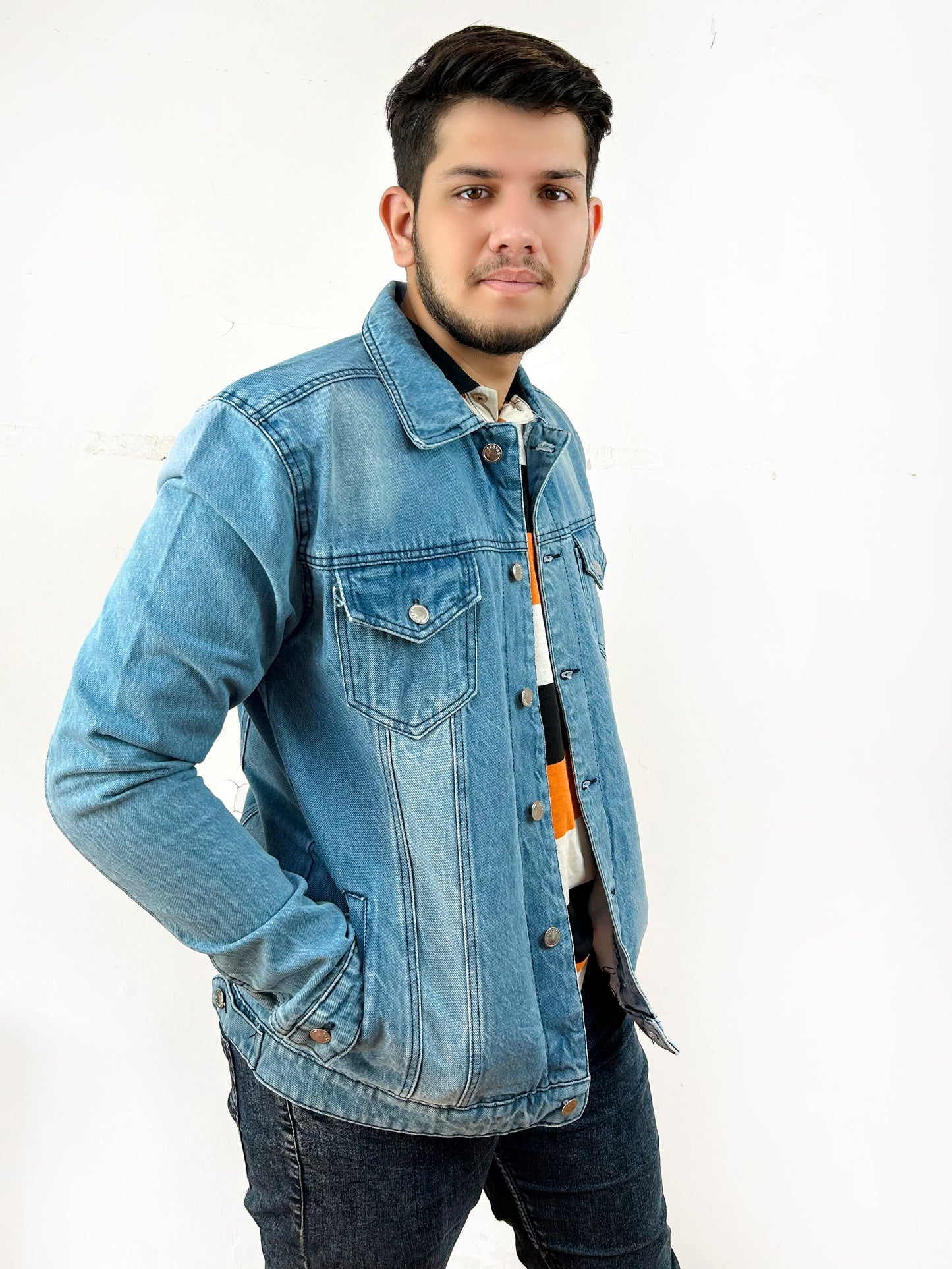 Men's Denim Jacket Faded Light Blue MJ10