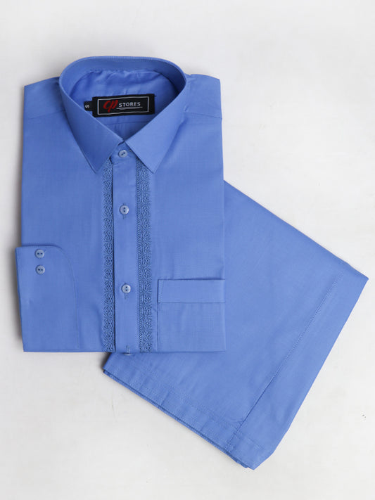MSK10 540E AM Men's Kameez Shalwar Embroidery Stitched Suit Shirt Collar Blue