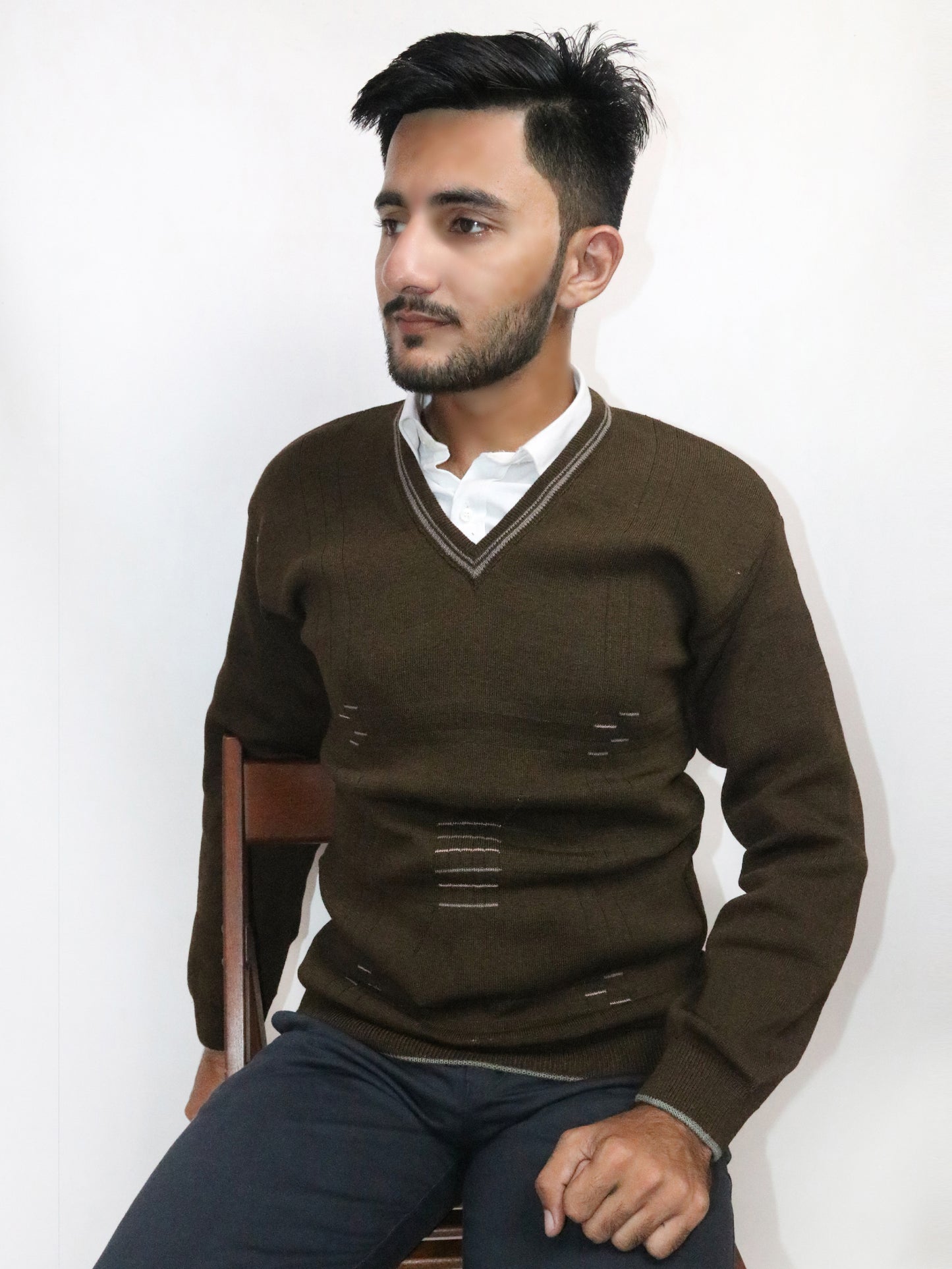 Dark Brown Full Sleeves Sweater for Men MSW42