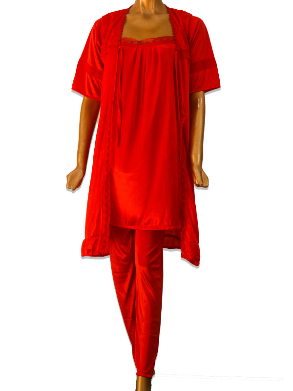 Red - 3Pcs Long Nighty For Women WLN01