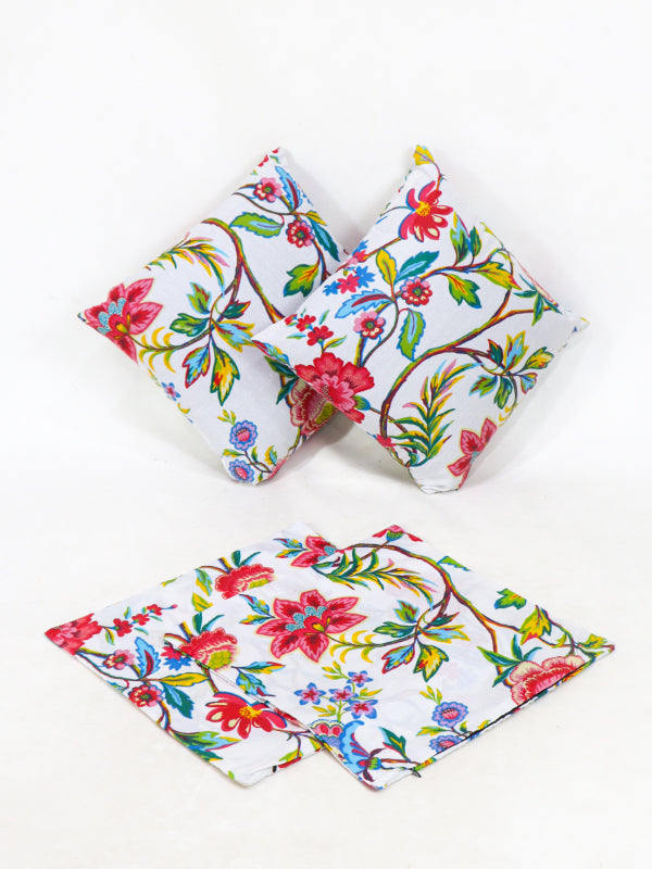 White Floral Pack Of 4 Cotton Pillow/Cushion Cover 15" x 15"