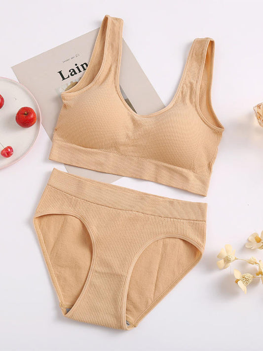 Seamless Beige Padded Bra Panty Lingerie Set for Girls and Women LB49